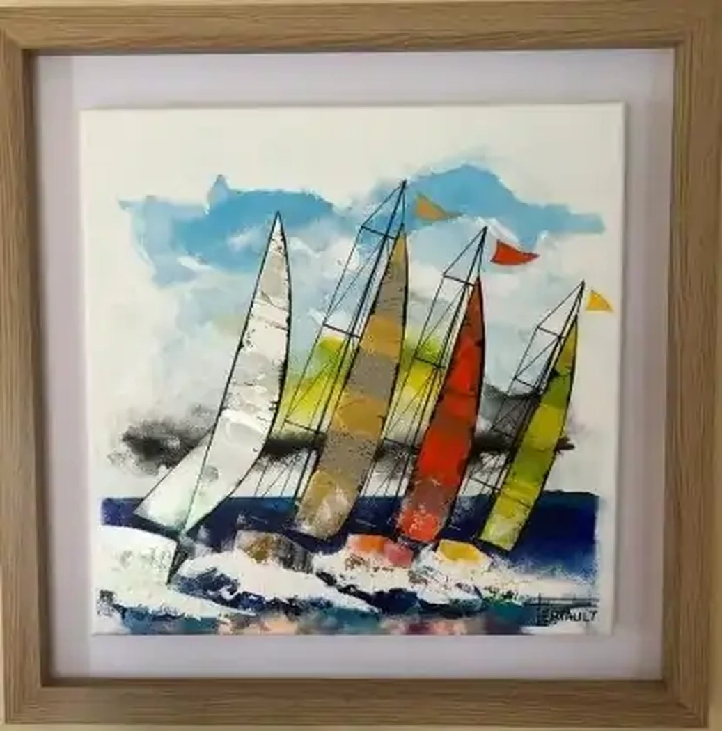 "A BABORD TOUTE" N°1 - 40 x 40 cm avec son cadre américain (49 x 49 cm)- 2026 - Technique mixte acrylique