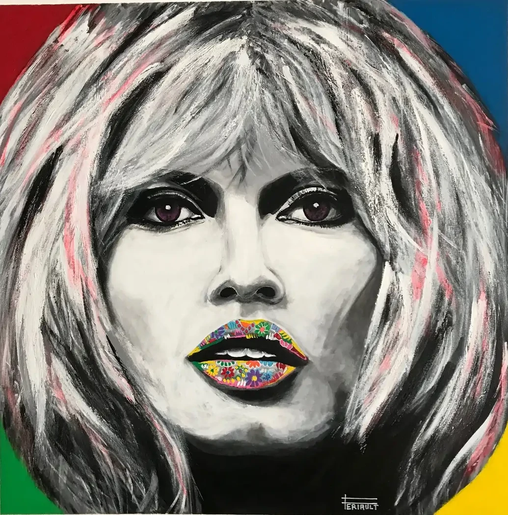 "BB" 80 x 80 cm - 2020 - Technique mixte acrylique - Version Pop Art