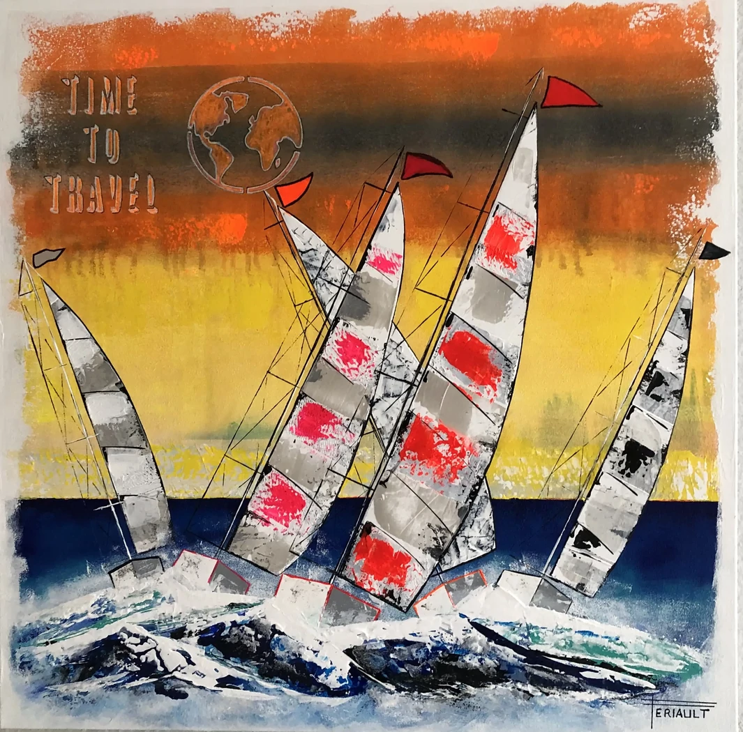 "DANS LE SOUFFLE DES VOILES" - 60 x 60 cm - 2025 - Technique mixte acrylique