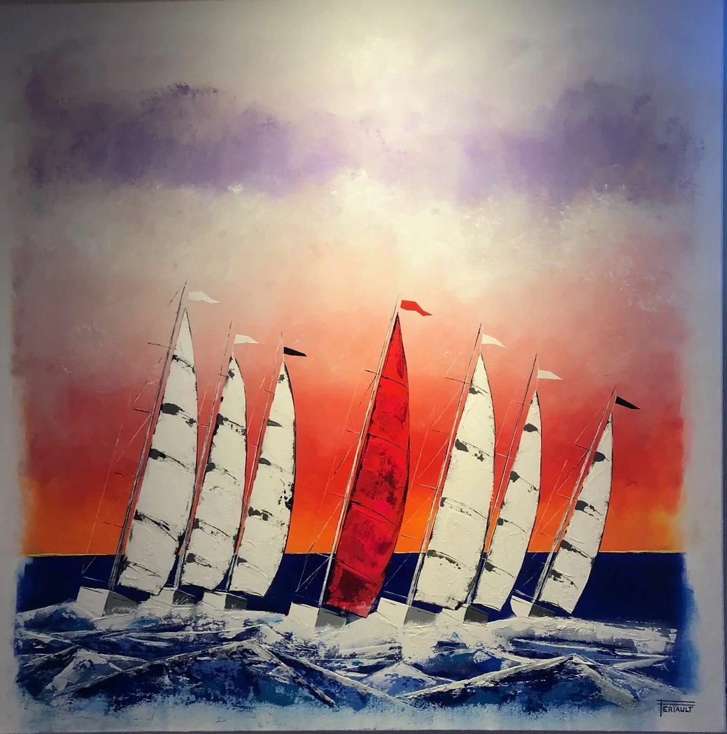 "LA VOILE ROUGE"  100 x 100 cm - Châssis 3D - 2025 - Technique mixte acrylique