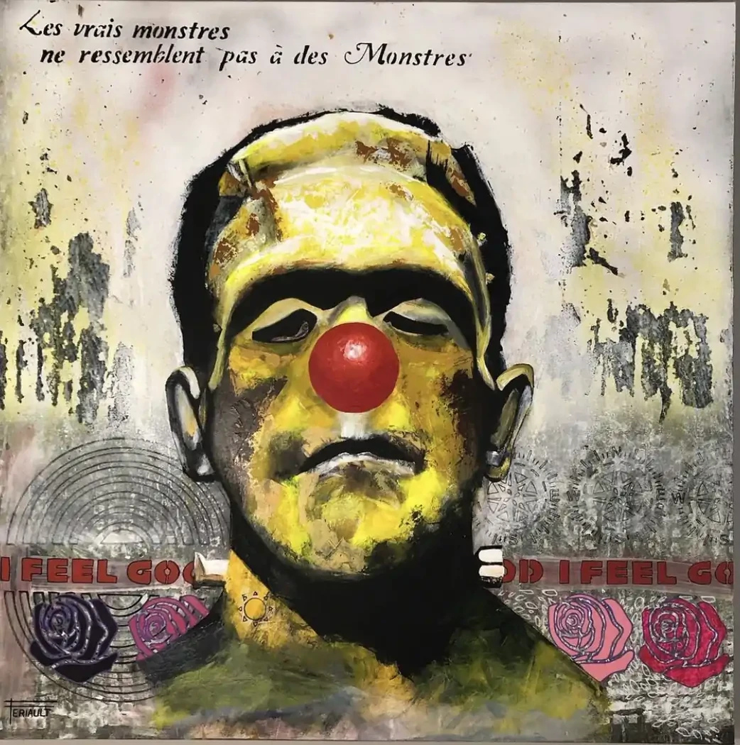 "FRENCH FRANKENSTEIN" - 80 x 80 cm - Châssis 3D - 2023 - Technique mixte acryiique