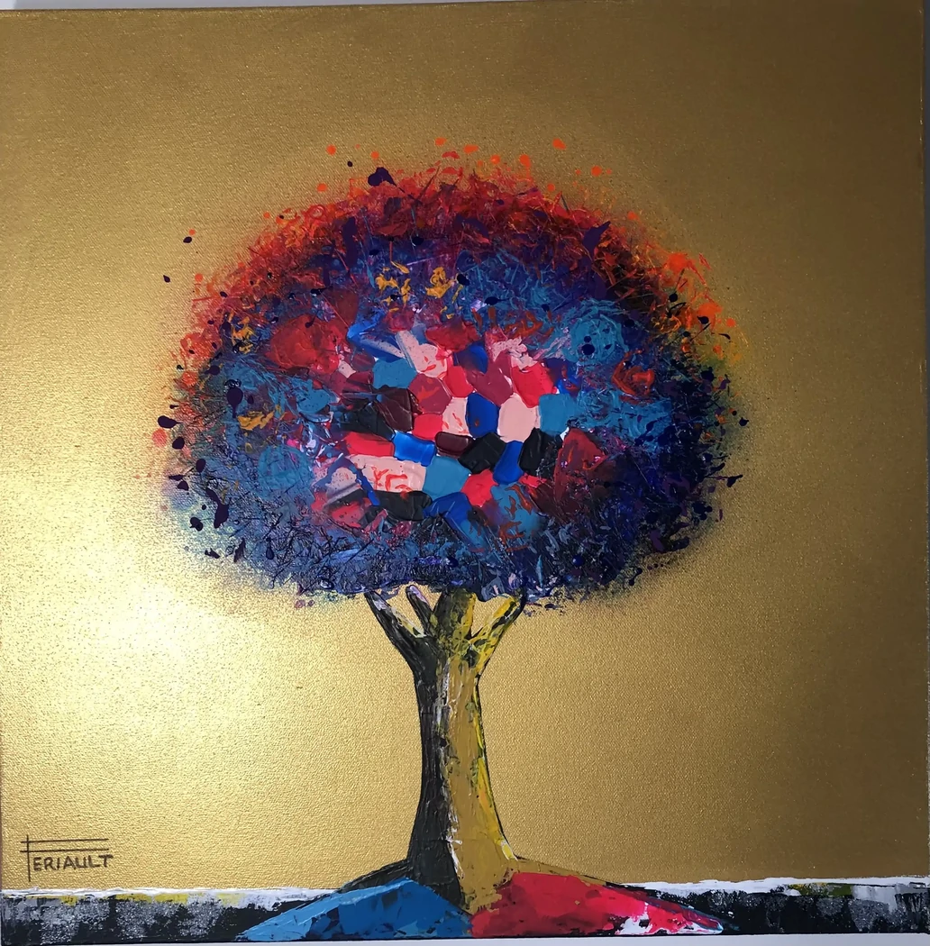 "L'ARTBRE BLEU ET ROSE" - 60 x 60 cm - Châssis coton - Toile 3D - 2023 - Acrylique  