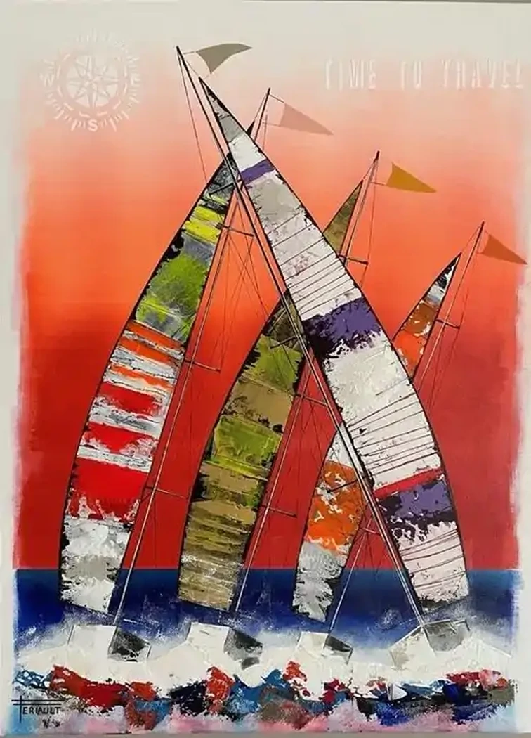 "SOUS LE SOUFFLE DES ALIZES" - 80 x 60 cm - Châssis coton toile 3D - 2026 - Technique mixte acrylique