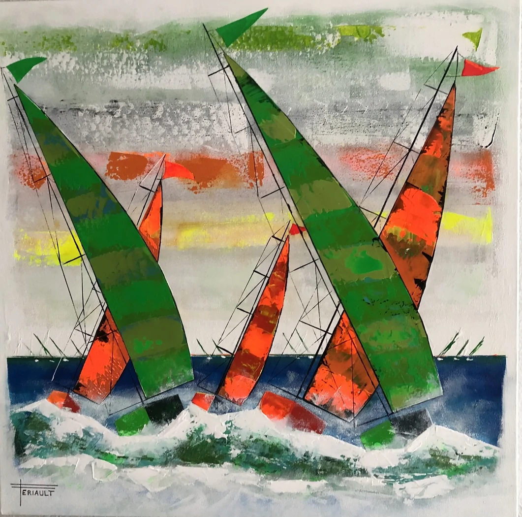 "VOILES AU VENT" 70 x 50 cm - Châssis 3D - 2025 - Technique mixte acrylique